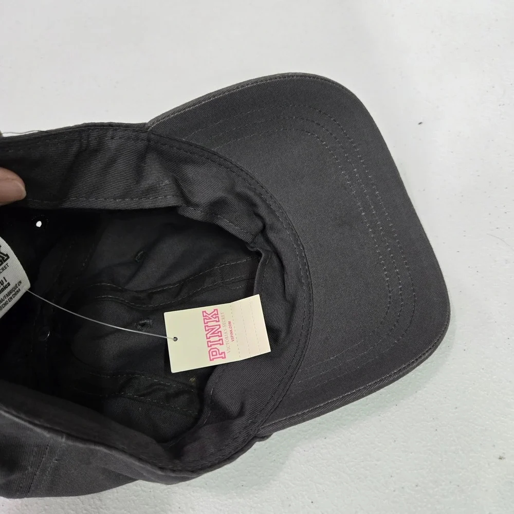 PINK Victoria's Secret Women Hat O/S Charcoal Cap Logo Buckle Canvas‎ NWT